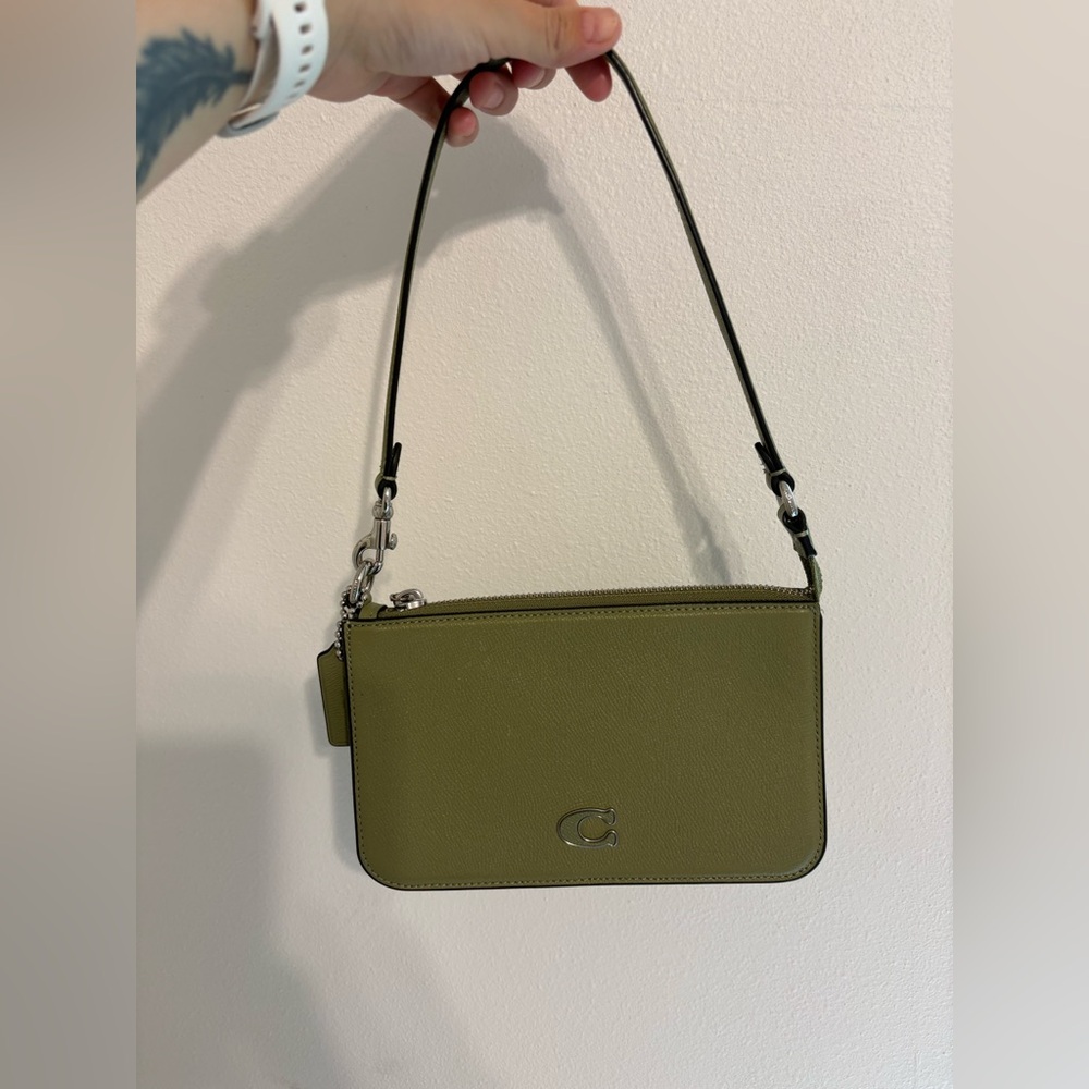 Coach pouch shoulder bag with signature canvas - olive color